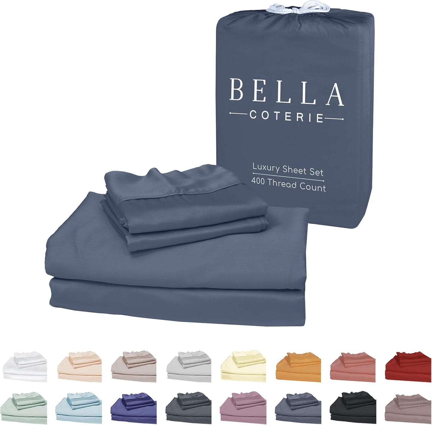 Bella Coterie Luxury Bamboo Viscose Full Size Sheet Set | 100% Organically Grown | Ultra Soft | Cooling for Hot Sleepers | 18" Deep Pocket [Slate Blue]