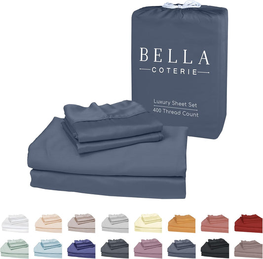 Bella Coterie Luxury Bamboo Viscose Full Size Sheet Set | 100% Organically Grown | Ultra Soft | Cooling for Hot Sleepers | 18" Deep Pocket [Slate Blue]
