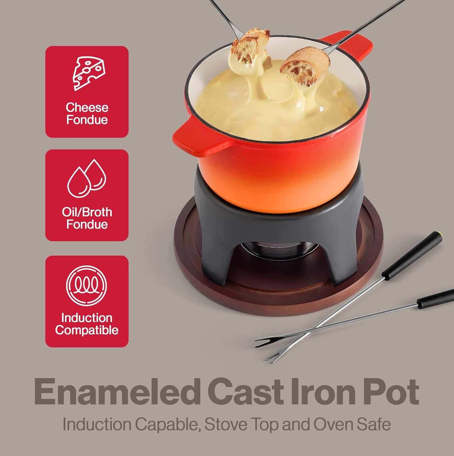 Swissmar Sierra Cast Iron Fondue Set, 1.6 Quart / 1.6 Liter – Perfect for Meat, Cheese, & Chocolate Fondues – Ideal for Family Bonding & Hosting Gifts - 12-Pieces, Gradient Orange