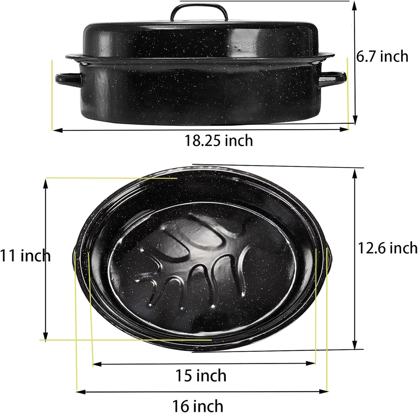 TOPZEA Granite Roasting Pan with Lid, 18" x 12.5" Turkey Roaster Pan Enameled on Steel Nonstick, Covered Oval Roaster Pot Oven Broiler Pan Cookware for Turkey, Chicken, Ham Meat Roast, Dishwasher Safe