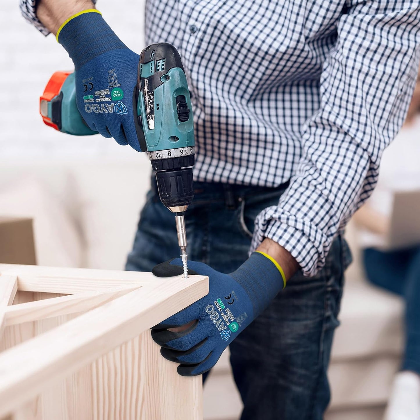 KAYGO Safety Work Gloves MicroFoam Nitrile Coated, 3 Pairs KG18NB,Seamless Knit Nylon Glove for Men and Women, Ideal for Automotive,Warehouse,Construction (S, Dark Blue)