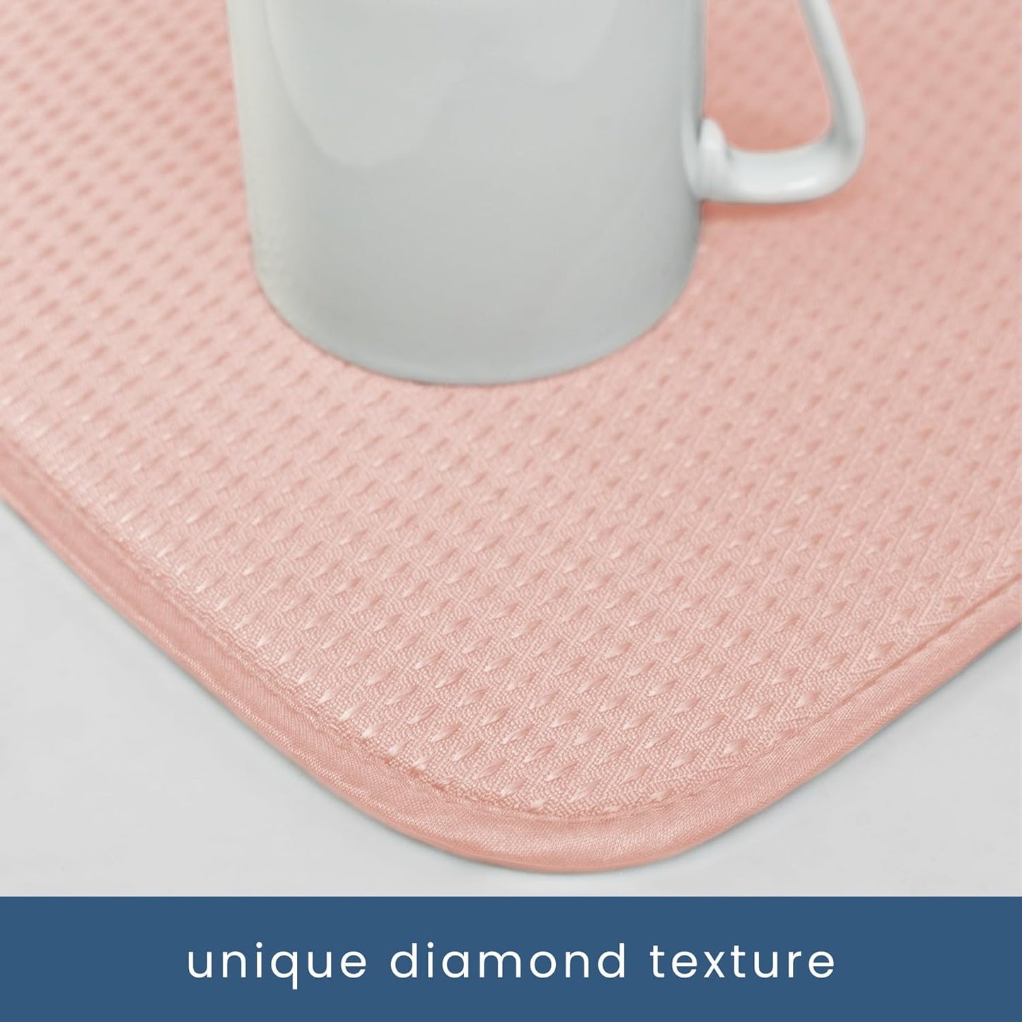 S&T INC. Dish Drying Mat, 16” x 18”, Absorbent Microfiber Kitchen Counter Mat, Drying Pad for Dishes, Utensils, Pots and Pans, Large, Diamond Texture, Pink