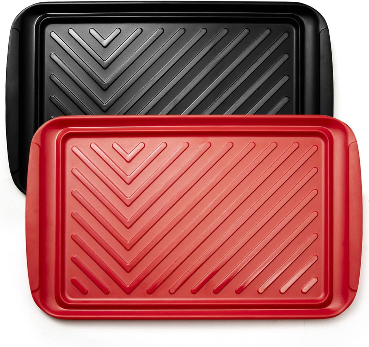 LEHAHA Grilling Prep Trays, Melamine BBQ Prep and Serving Platters and Tray for Outdoor Entertaining, Large Food Serving Trays, Set of 2, 17.2" x 10.5",Great for Grilling Lovers,Black and Red