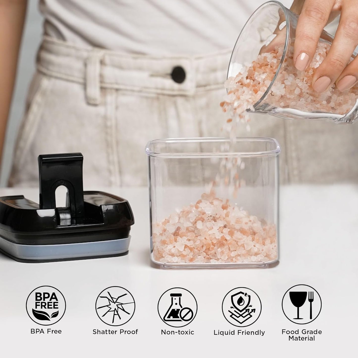 Shazo 9 PC Airtight Food Storage Containers - BPA Free Clear Plastic Snack & Spice Containers with Easy Lock Lids - Kitchen and Pantry Organization for Herbs, Coffee, Tea - 0.5L / 2.1 Cups