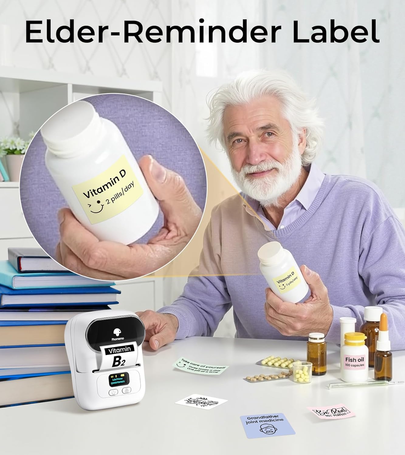 Phomemo M110 Label Makers - Portable Bluetooth Thermal Label Maker Machine,Label Printer for Name, Barcode, Clothing, Jewelry, Retail, Mailing, for Android & iOS, with 1Pack 40×30mm Label, White