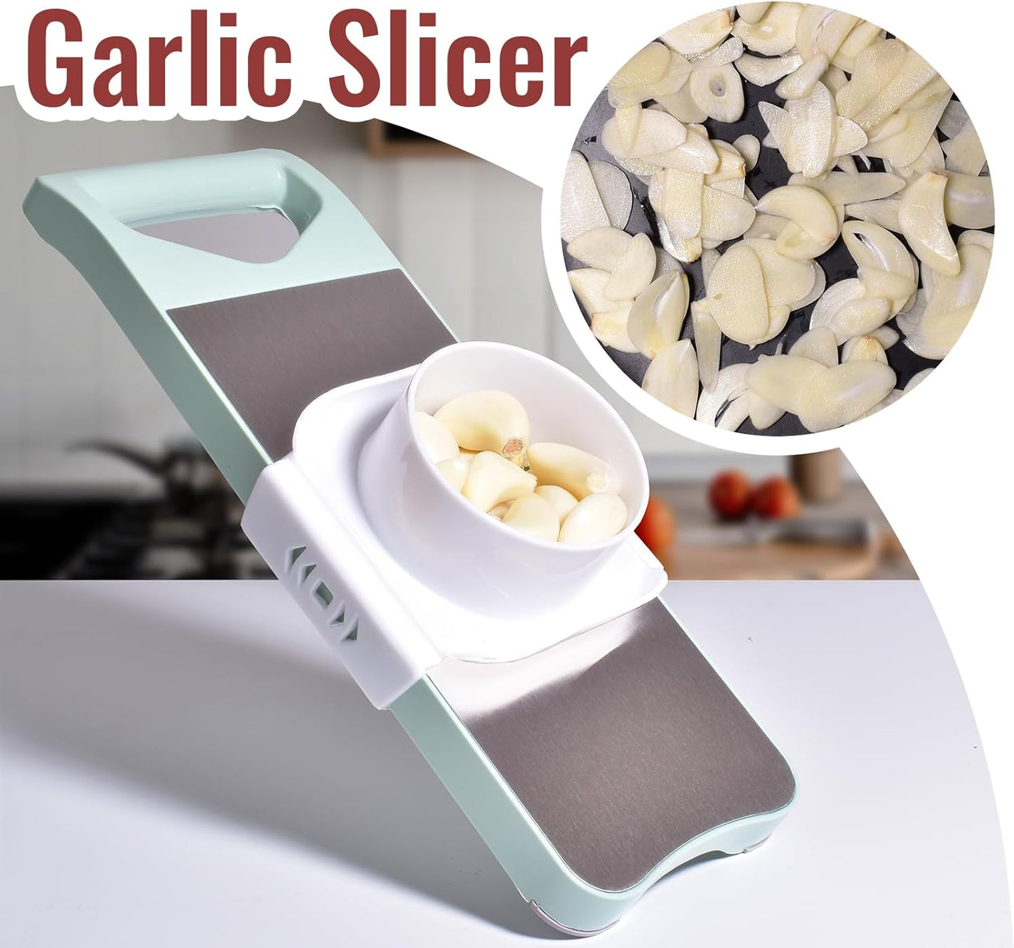 6-Blade Mandoline Slicer with Slide-On Hand Guard - Vegetable Slicer, Potato/Onion/Garlic Slicer, Kitchen Grater(Multi-Color) (Seafoam green, 6-in-1)