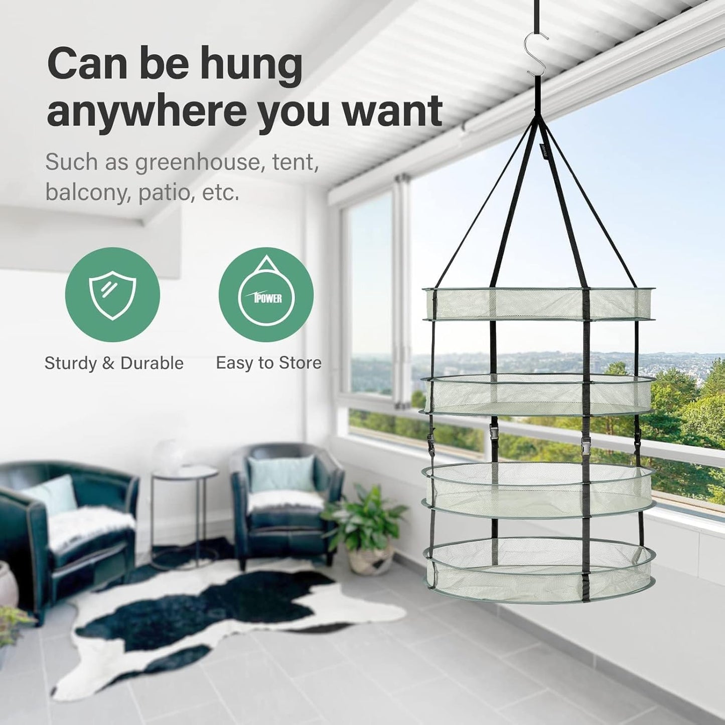 Simple Deluxe 4 Layer 24'' Herb Drying Rack with Hook, Detachable Design Hanging Dry Mesh Folding Basket Dryer for Clothes, Herbs