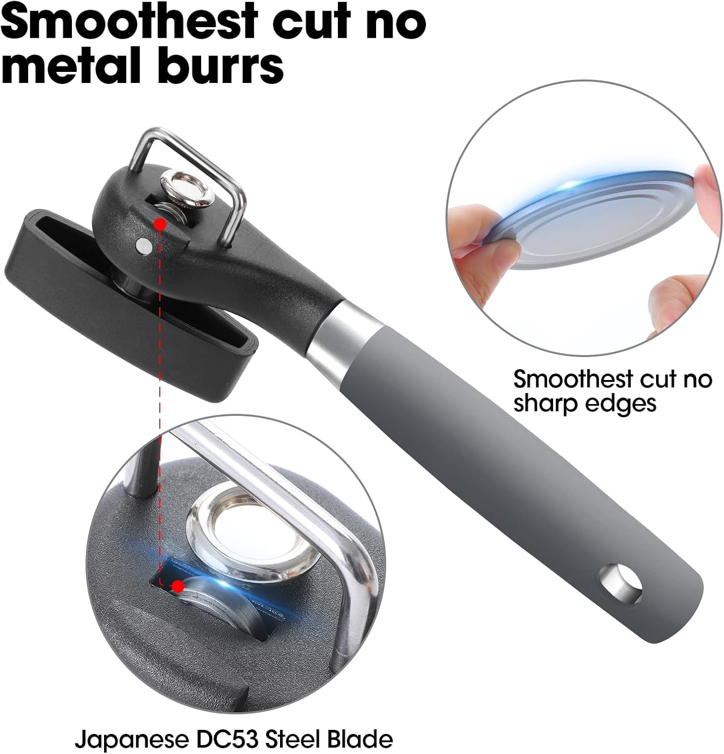 Beneno Can Opener, Manual Side Safe Cut Can Opener Smooth Edge with Durable Sharp Blade, Effort-Saving Knob & Comfortable Non-slip Handle, Gray