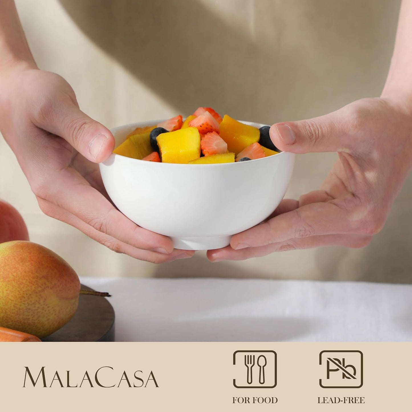 MALACASA Small White Ceramic Bowls Set of 8, 14 OZ Compact Dessert Bowls Rice Bowls Set, Ceramic Bowl for Ice Cream, Soup, Cereal, Side Dishes, Dishwasher & Microwave Safe