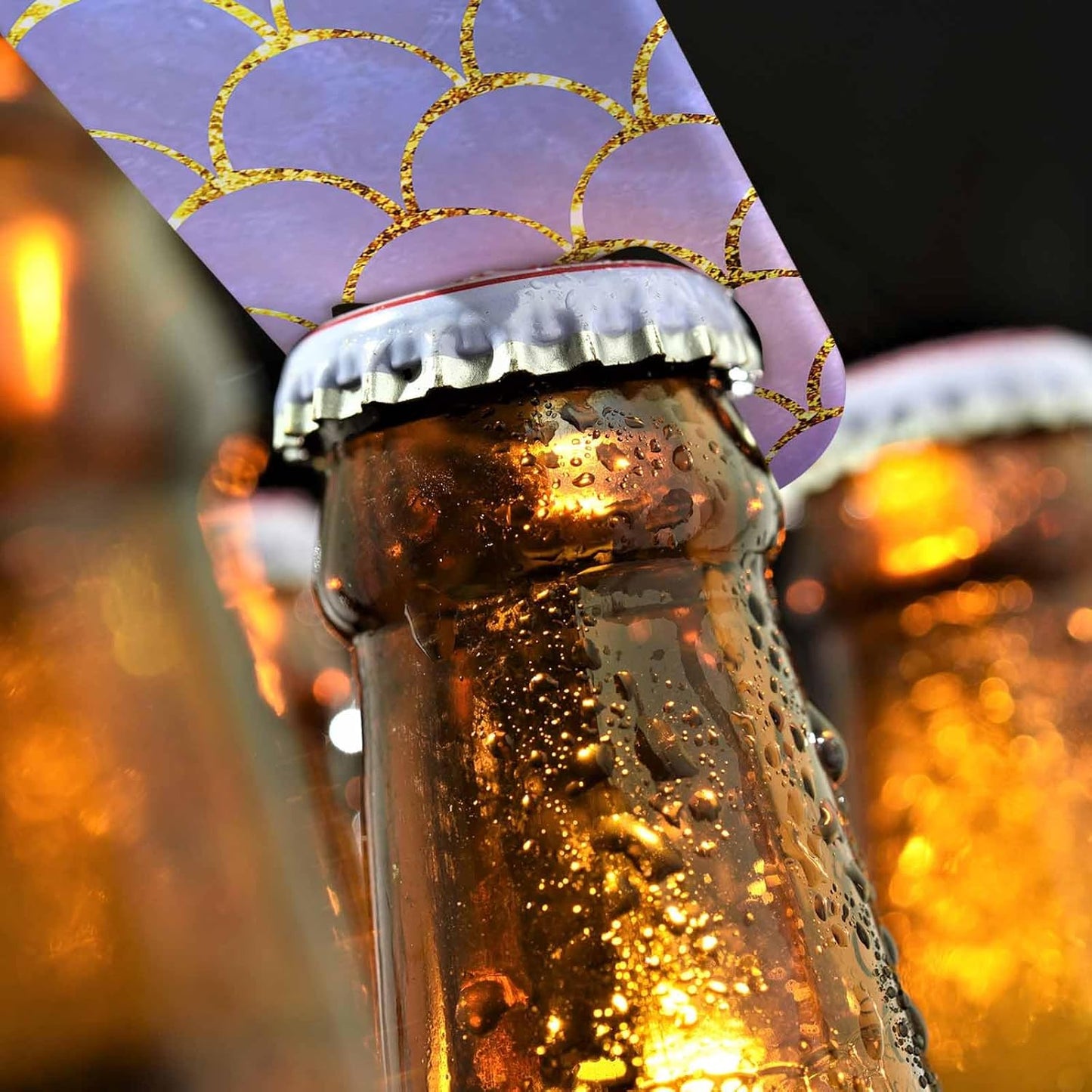 Mermaid Fish Scales Stainless Steel Bottle Opener Blue Pink Purple Gold Stitching Hand Painted Flat Beer Bottle Opener Keychain for Home Kitchen Bar Restaurant Party Birthday Gift