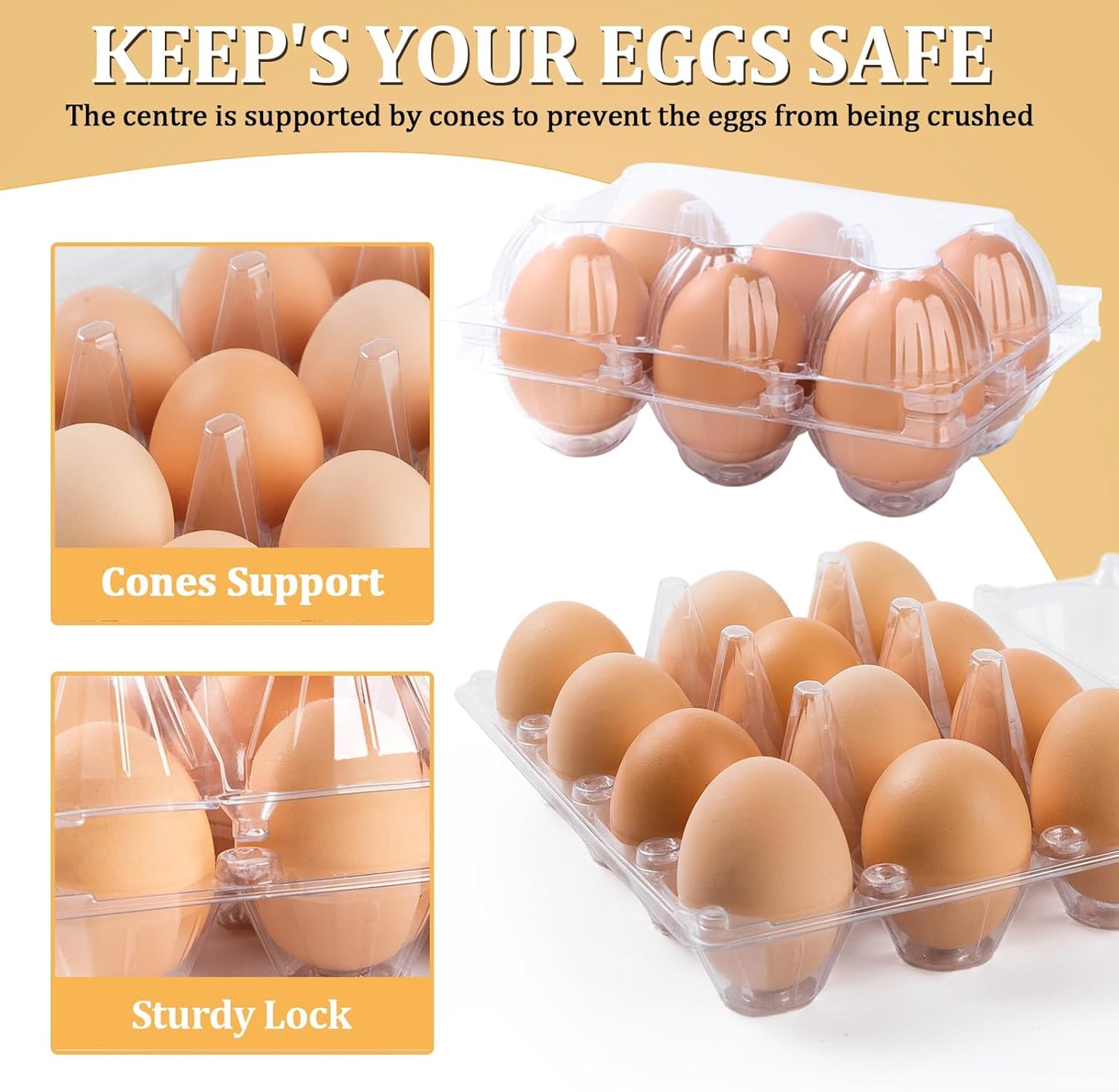 200PCS Clear Plastic Egg Cartons 6 Count,Half Dozen Egg Cartons Cheap Bulk for Chicken Eggs,Reusable Egg Holder for Family,Pasture,Farm Markets Display - Medium Egg Containers 2x3 Grids