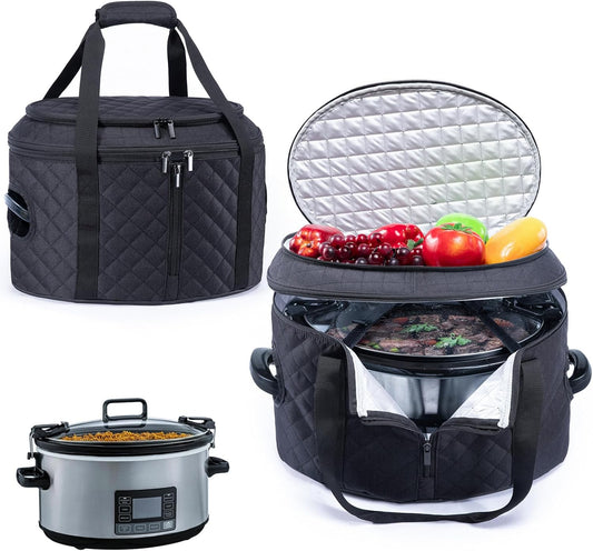 BAGSPRITE Double-layer Slow Cooker Carrying Case Compatible with 6-8 Quart Crockpot Carrier for Hot Food and Hamlton Beach Slow Cooker Tote with Lid Fastener for Crock-pot Dust Cover Applicances