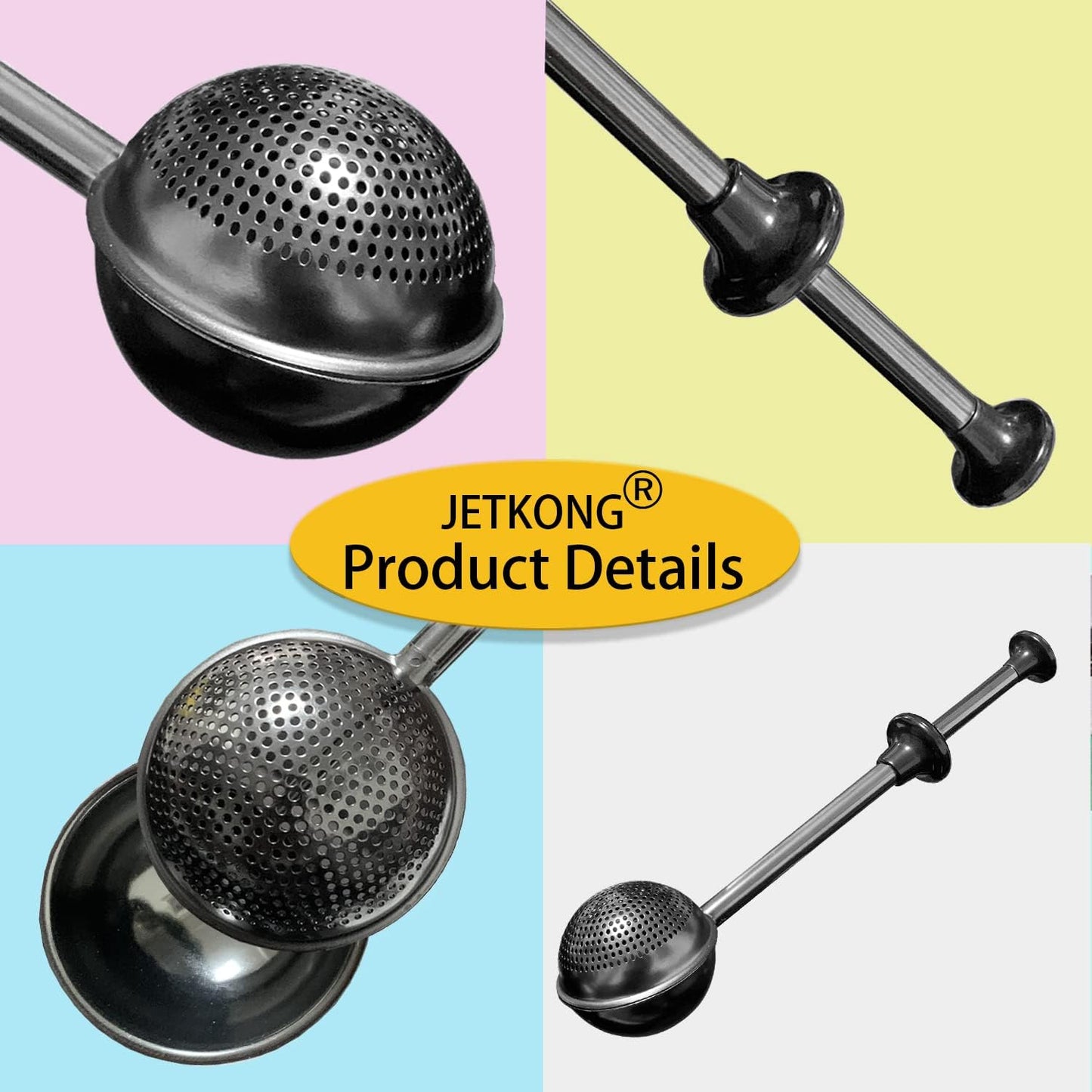 JETKONG Baker's Dusting Wand for Sugar, Flour and Spices, Stainless Steel Powdered Sugar Shaker Duster Sifter, Set of 2 (Black)