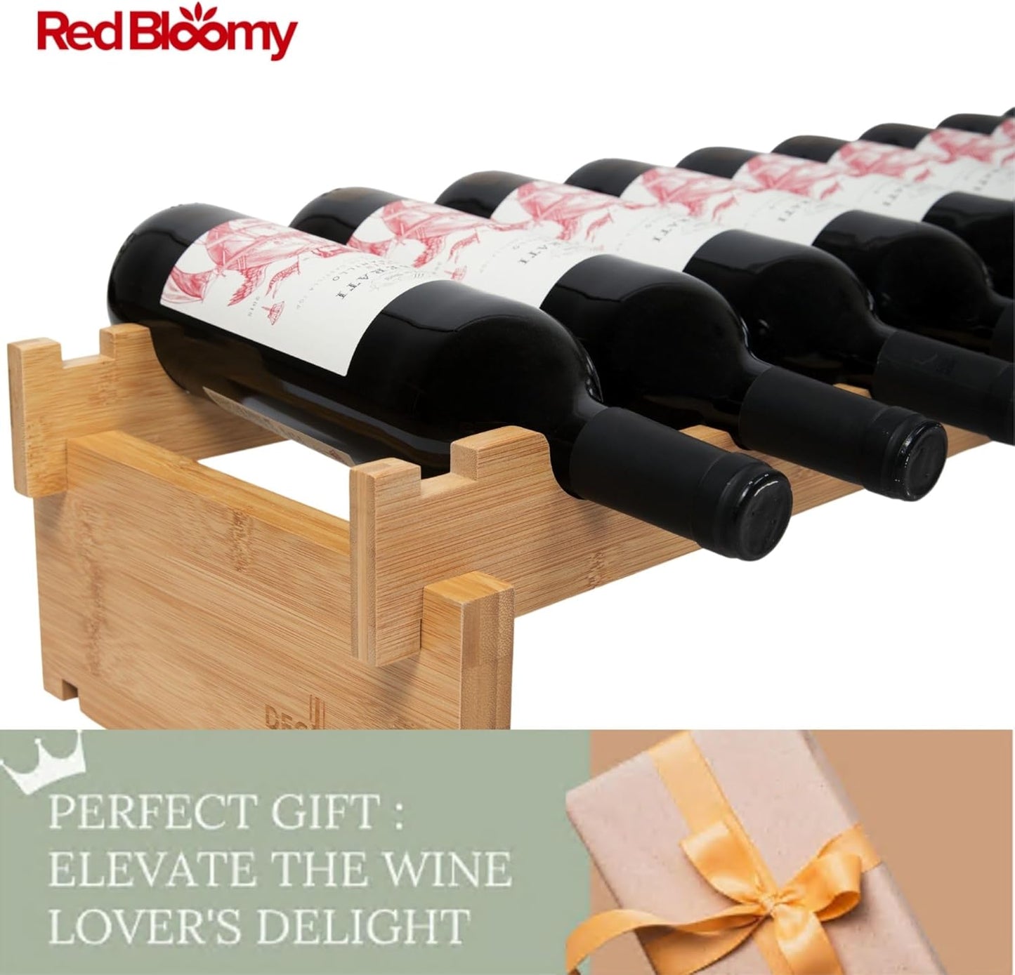 Stackable Bamboo Wine Rack for 72 Bottle, 8-Tier and Sturdy, Free Standing, Modular Wine Storage, Wine Bottle Storage for Cellar, Kitchen and Dining Room (9 Bottle)