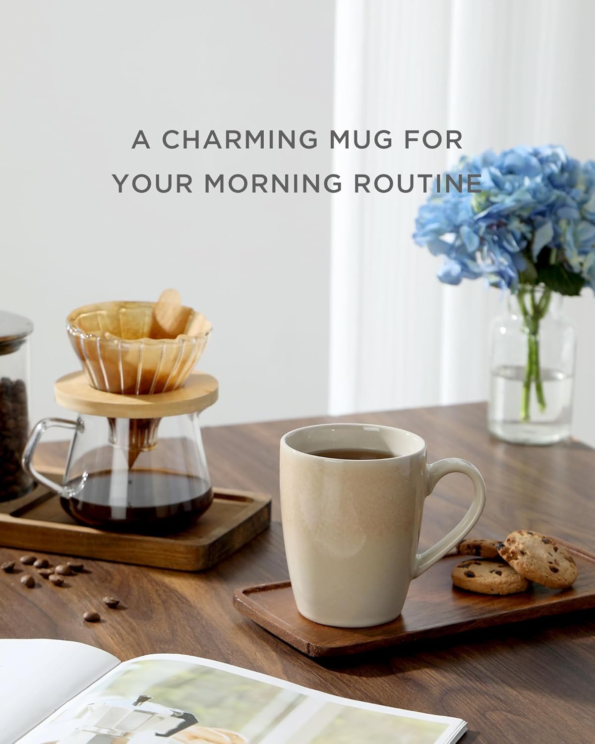 famiware Coffee Mugs Set,13 oz Mug Set of 4, Stoneware Cups for Latte, Hot Tea, Mocha, Cocoa, Cappuccino, Microwave and Dishwasher Safe, Glacier Series, Honey Beige