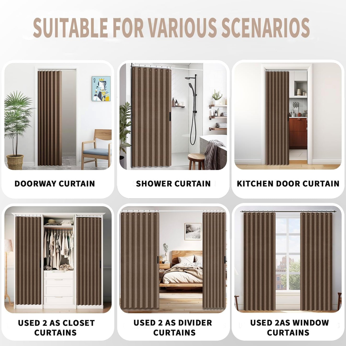 Vatge Doorway Curtains - Closet Curtain for Open Closet, Hanging Room Divider for Doorway Privacy and Room Separation, 1 Panel, W52 x L78, Brown