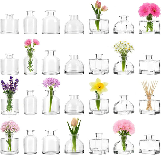 Glass Bud Vase Set of 28 Pcs, Small Clear Bud Vases for Flowers, Vintage Vases for Centerpiece Table Wedding Decorations Home Decor Glass Bottles for Birthday Party Anniversary
