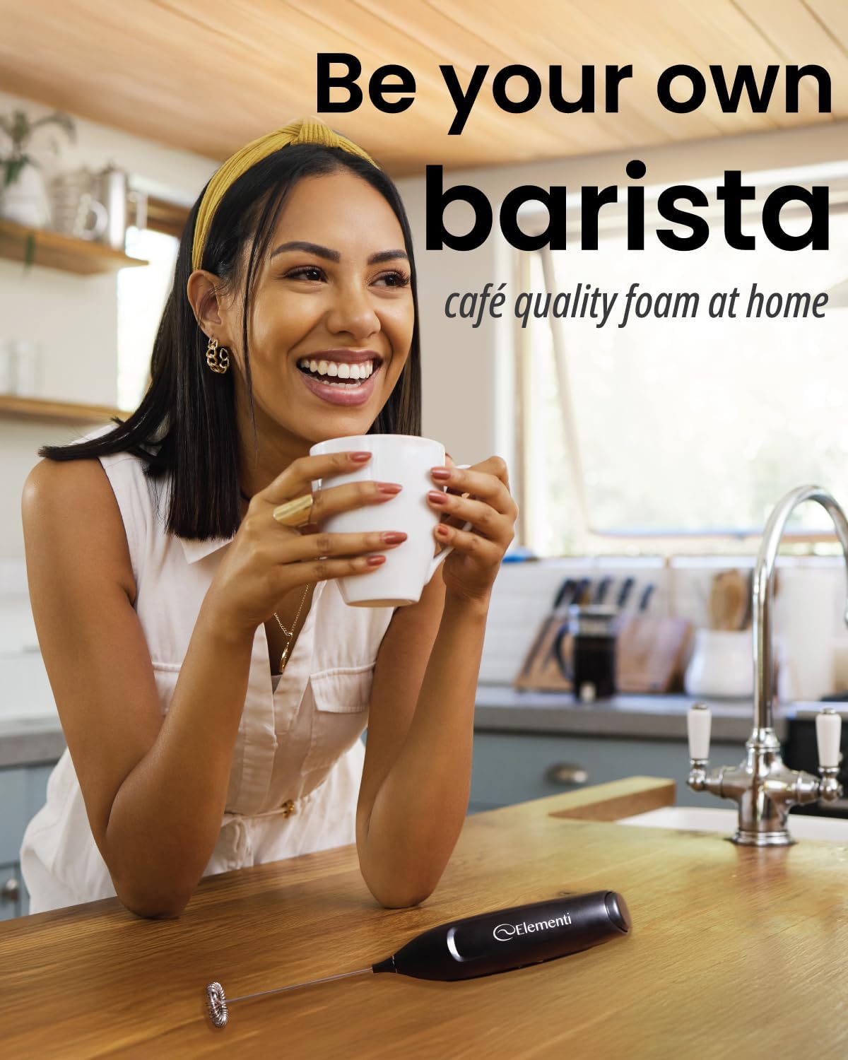 Elementi Powerful Frother Wand – Lightweight Milk Frother & Drink Mixer Handheld, Matcha Whisk for Dreamy Lattes, Powerful Coffee Mixer Wand & Blender Stirrer for Creamy Cappuccinos at Home (Lavender)