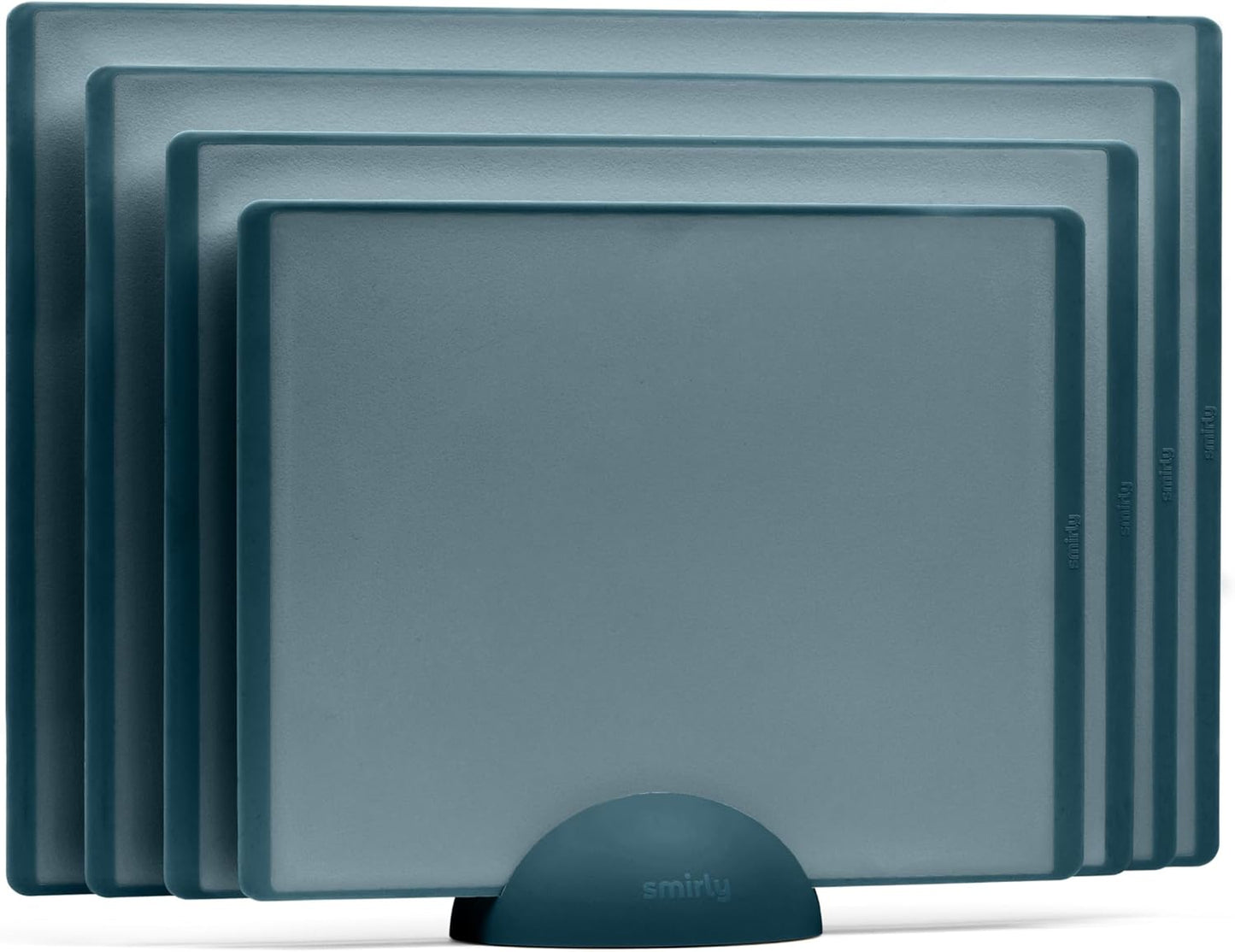 SMIRLY Plastic Cutting Board Set with Holder 4 Pieces, Non-Slip Dishwasher Safe Chopping Boards for Kitchen, Blue