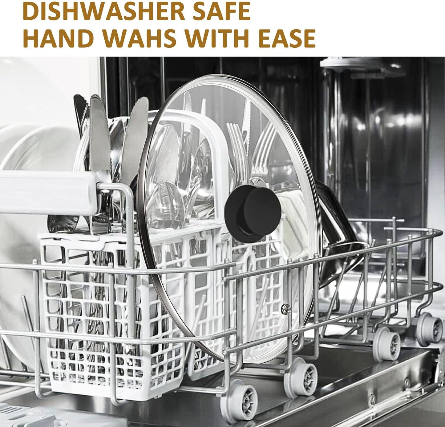 Glass Lid for 12 Inch Cast Iron Skillets Frying Pans, 30cm Tempered Lids for Dutch Ovens, 12In Pan Cover with Stainless Steel Rim for Stock Pots, Heat Resistant Handle, Dishwasher Safe