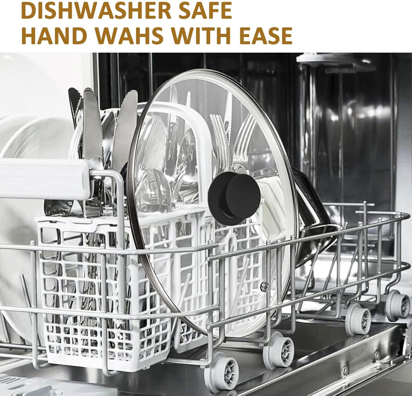 Glass Lid for 11 Inch Cast Iron Skillets Frying Pans, 28cm Tempered Lids for Dutch Ovens, 11In Pan Cover with Stainless Steel Rim for Stock Pots, Heat Resistant Handle, Dishwasher Safe