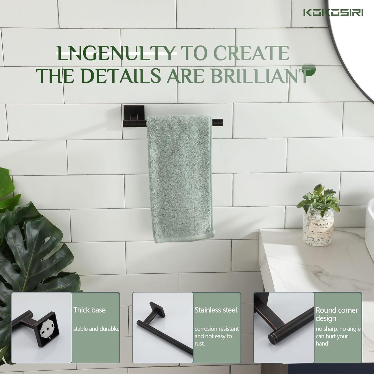 KOKOSIRI Bathroom Towel Bar Hand Towel Holders Wall Mounted Screw in Washroom Kitchen Rail Stainless Steel Bath Accessories Oil Rubbed Bronze, B3008ORB