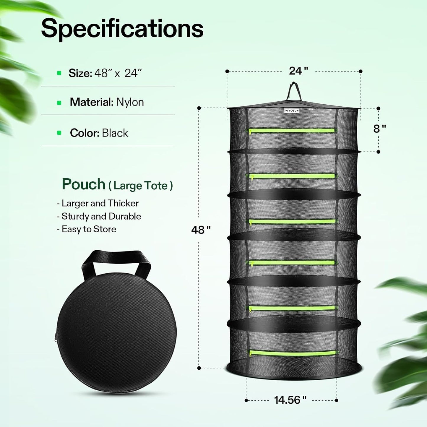 VIVOSUN 2-Pack 6-Layer Mesh Drying Rack Hanging Design with Green Zippers for Dehydrating, Indoor and Outdoor (Pruning Shears Included)