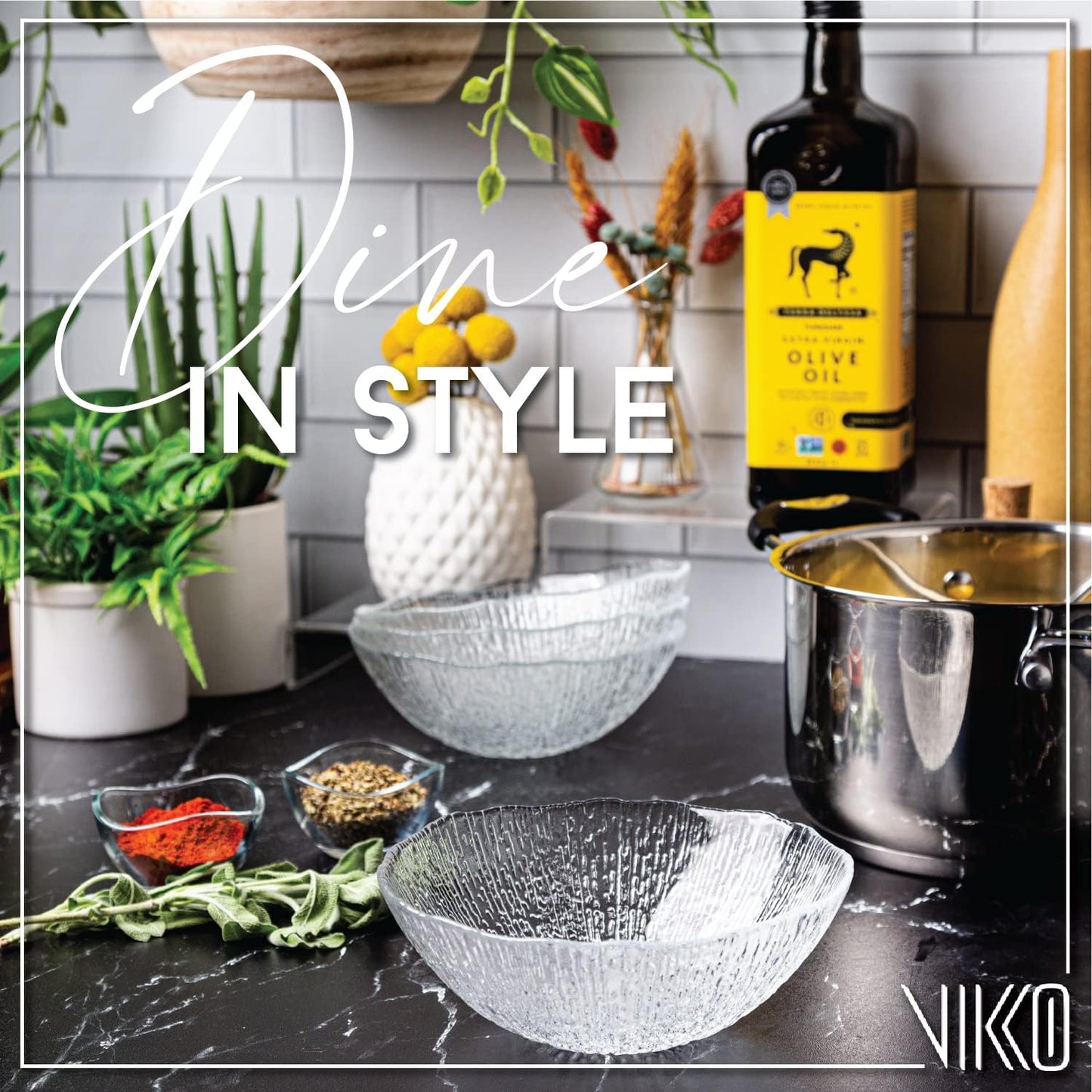 Vikko Soup Bowls, 6.25 Inch Salad Bowls, Glass Soup Bowls, Elegant Textured Glass Bowls, Set of 4, Dishwasher Safe