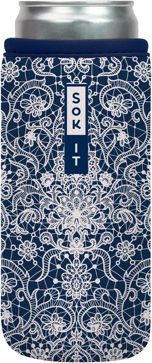 Sok It CanSok Sleeve for Beer & Soda Insulated Neoprene Cover (Royal Lace, 12oz Slim Can Sleeve)