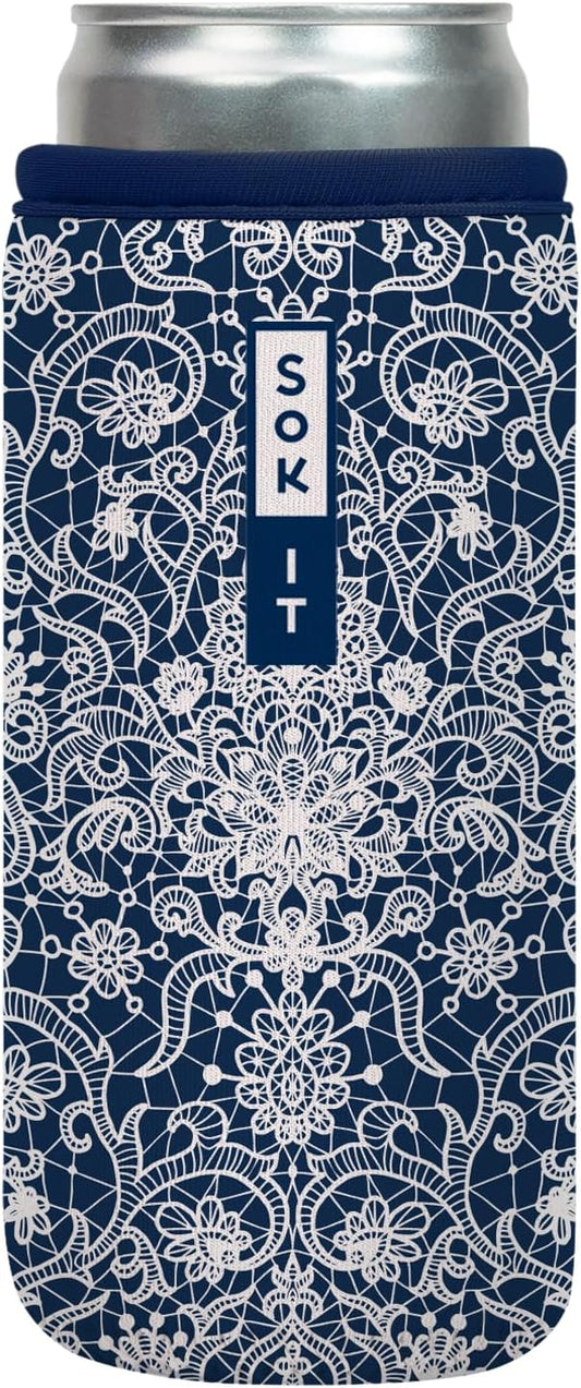Sok It CanSok Sleeve for Beer & Soda Insulated Neoprene Cover (Royal Lace, 12oz Slim Can Sleeve)
