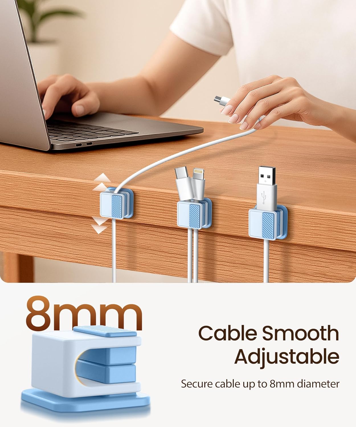 6 Pack Magnetic Cable Clips, Glow in The Dark Cable Holders, GolbinBox Cord Organizer with Shockproof Silicone, Fits up to 8mm Adhesive Cord Clips for Desk, Wall, Nightstand, Car, Home, Office, Blue