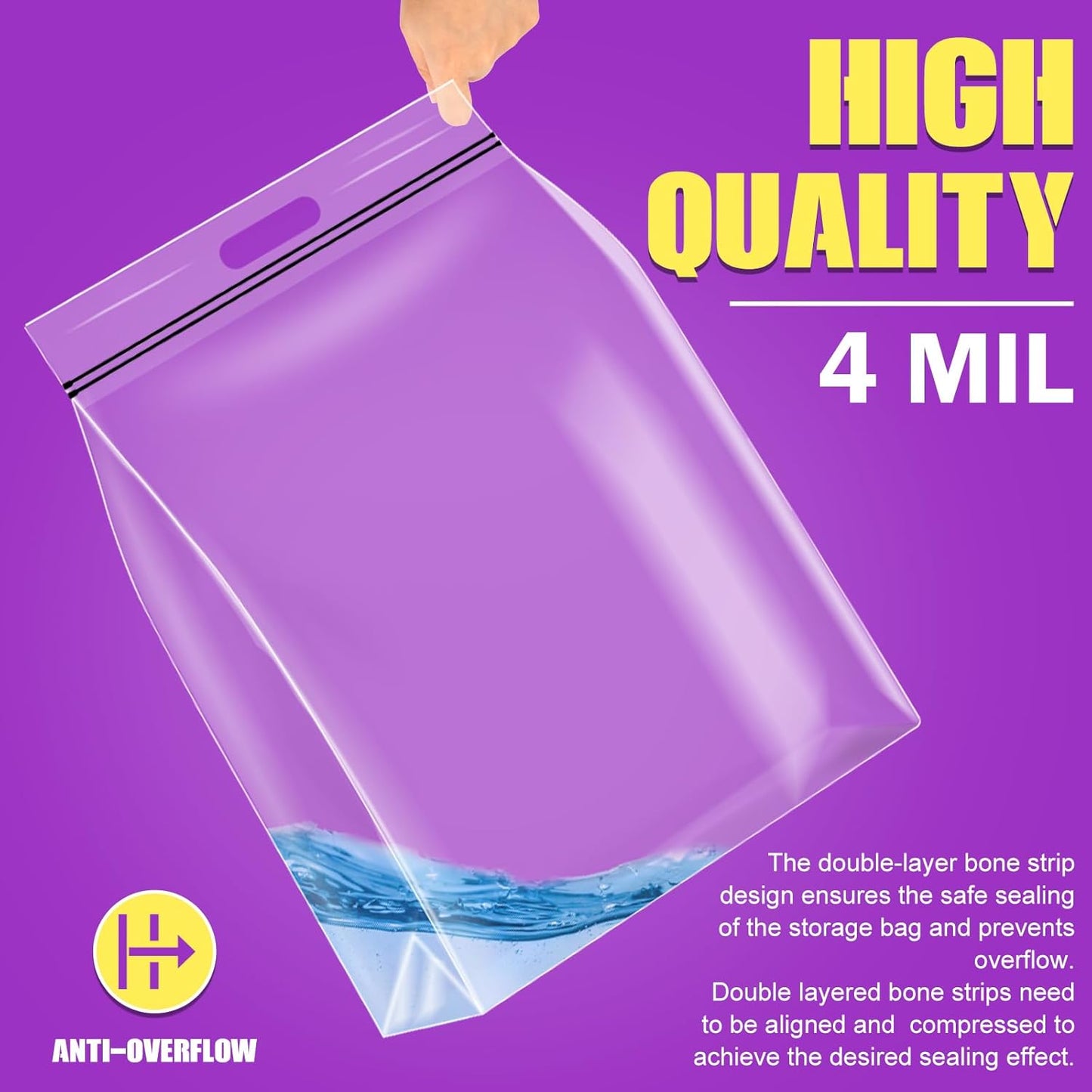 25 Gallon Extra Large Storage Bags 35”x 24”Resealable Clear Bags with Handle 4 Mil Thick Heavy Duty Big Bag for Clothes Pillow Travel Moving,Bedding,Shoes and Toys Storage, Pack of 6