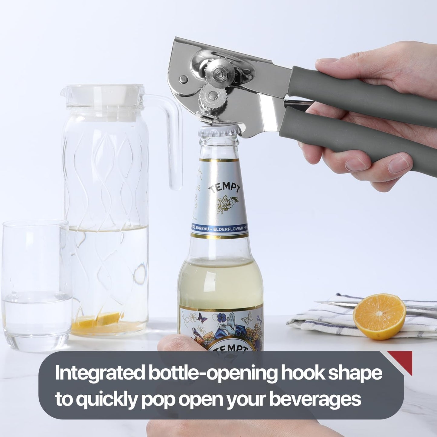 Commercial Can Opener, UHIYEE Hand Crank Can Opener Manual Heavy Duty with Comfortable Extra-long Handles, Oversized Knob, Large Handheld Can Open Easy for Big Cans, Gray
