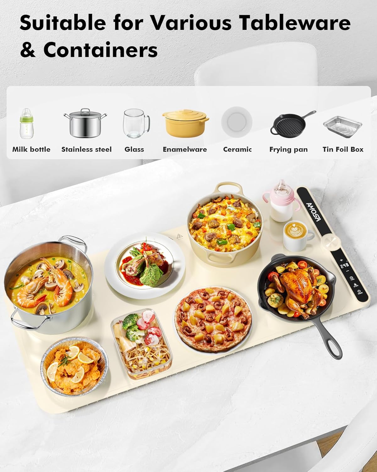 Warming Mat for Food, Fast Heating Electric Food Warmer with 9 Level Temperature and 6 Hours Timer, Extra Large Roll Up Silicone Food Warming Mat, Portable Warming Trays for Buffets Party (Yellow)