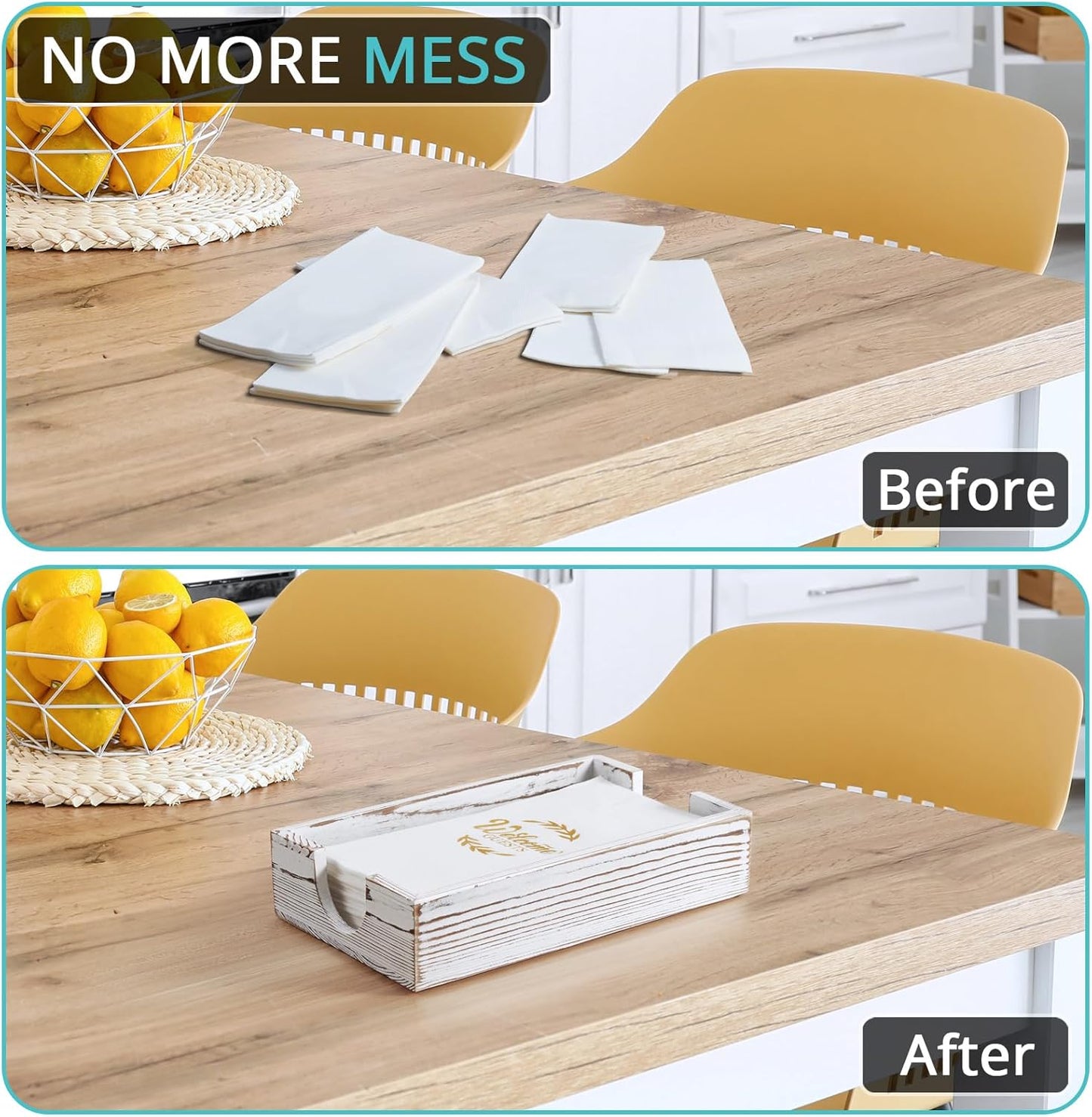 Napkin Holder for Bathroom, White Washed Wood Guest Towel Holder Tray for Bathroom, Disposable Paper Hand Towel Holder for Bathroom Accessories, Dinner Napkin Holder for Kitchen Table Party