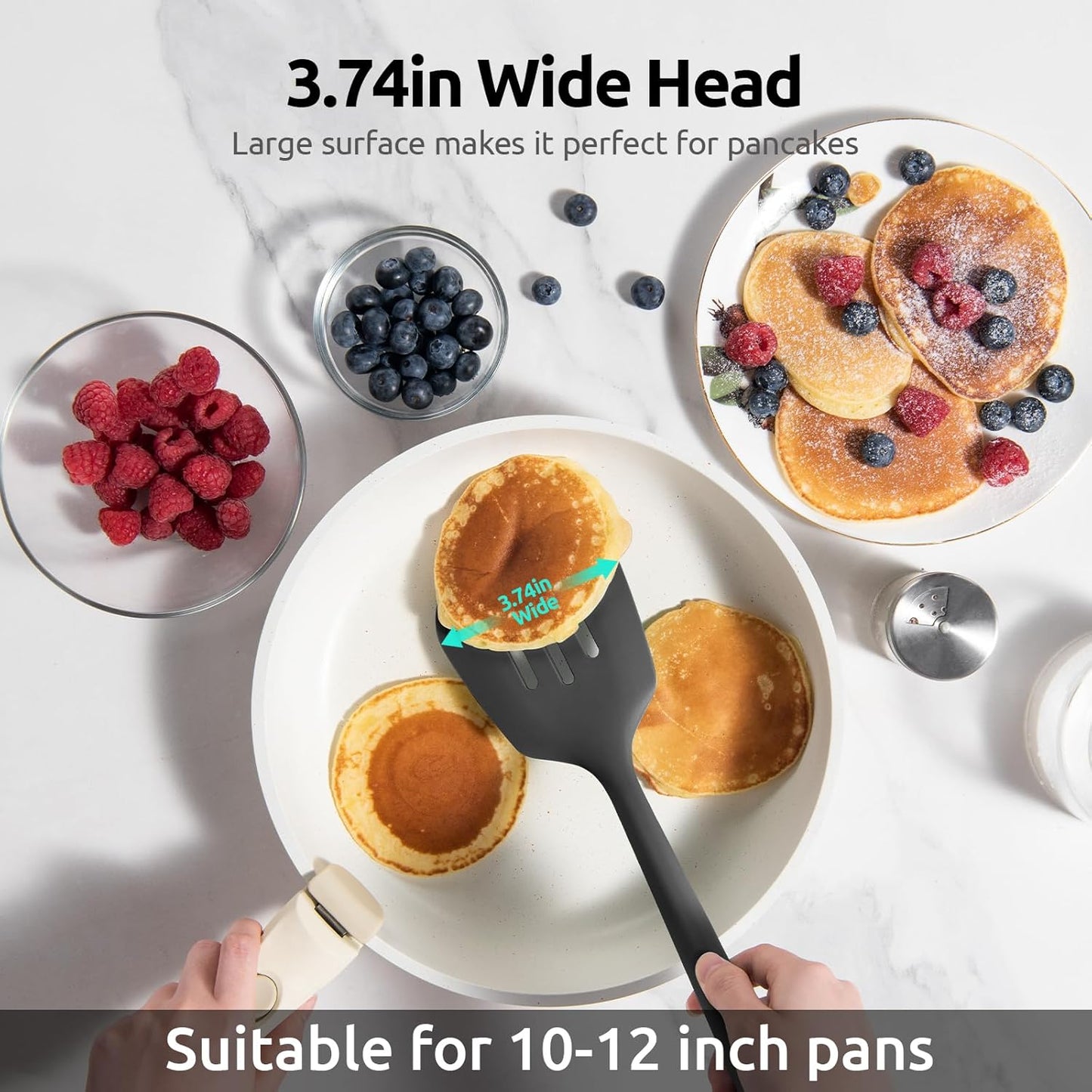 600ºF Heat Resistant Slotted Turner: U-Taste 13.6in Silicone Kitchen Spatula Flipper, 3.74in Wide Food Grade Flexible Thin Rubber Cooking Utensil for Egg, Pancake, Cookie in Nonstick Cookware (Black)
