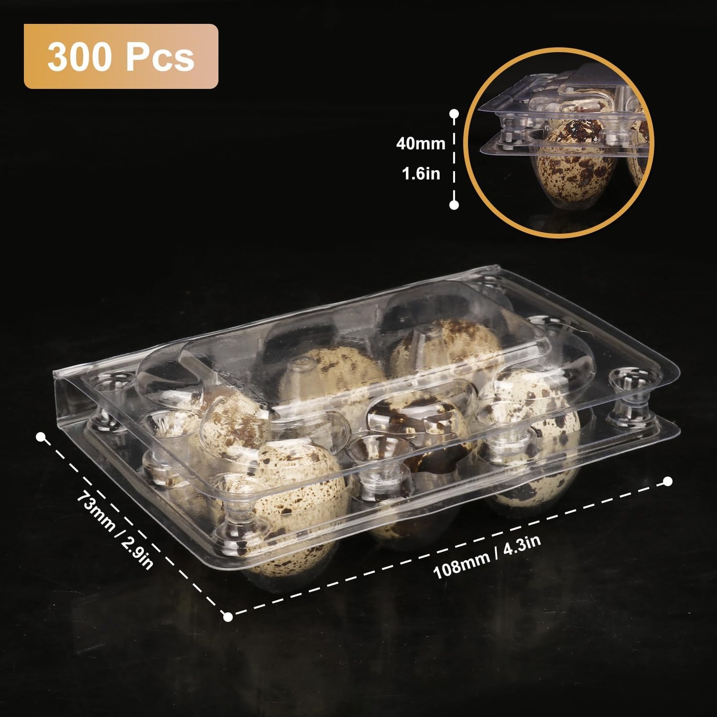 300 Pack Quail Egg Cartons, Clear Plastic Quail Egg Trays, Holds up to 6 Quail Eggs Securely - Your Ultimate Small Eggs Carton Holders for Bulk Storage and Display