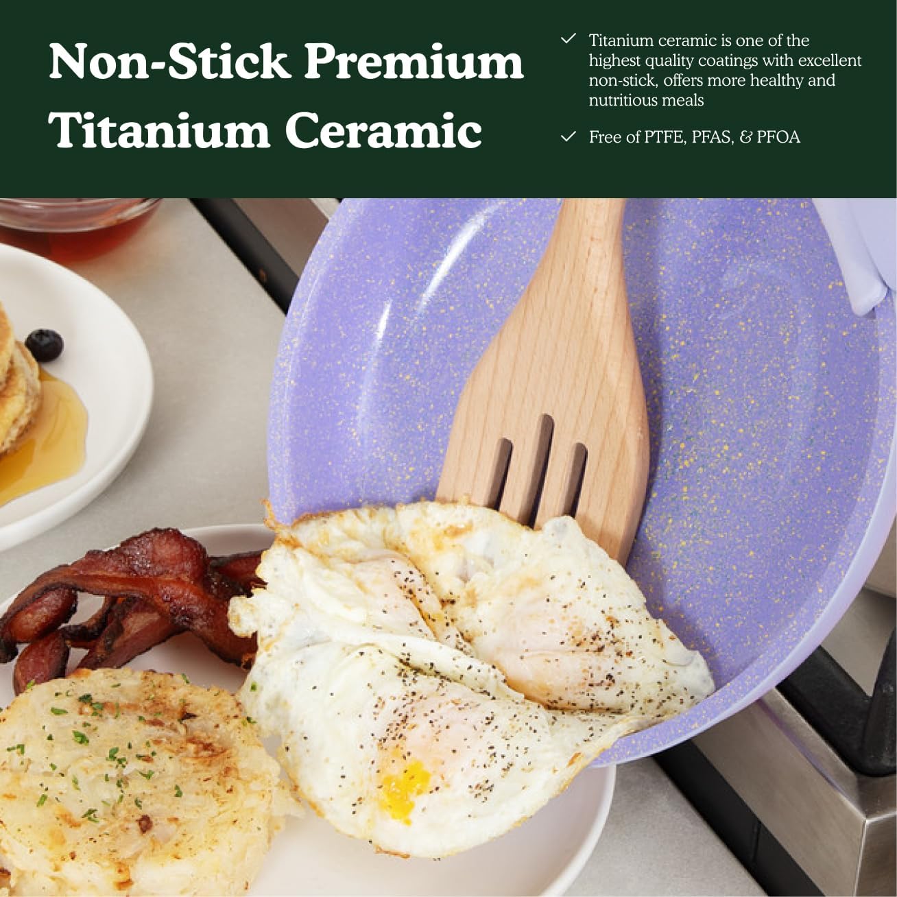 BytheTable Ombré Ceramic Titanium Non-Toxic, Nonstick Cookware Set 8-Piece Modular System with Removable Handle and Magnetic Lid, Magnetic Spatula, Eco-Friendly, Oven & Dishwasher Safe (Green)