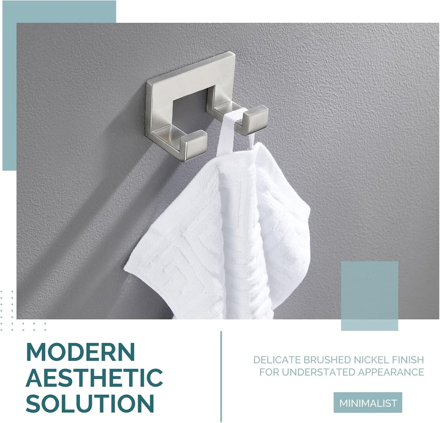 Angle Simple Double Towel Hook Brushed Nickel, 304 Stainless Steel Robe Coat Hook for Bathroom, Wall Mount