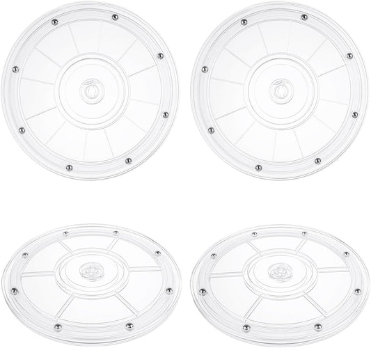 4 Pcs 8 Inch Lazy Susan Turntable Acrylic Ball Bearing Rotating Tray, Clear Turntable Organizer, Rotating Base Clear Acrylic Plates for Pantry, Cabinet, Spices, Makeup, (360˚ Rotation)