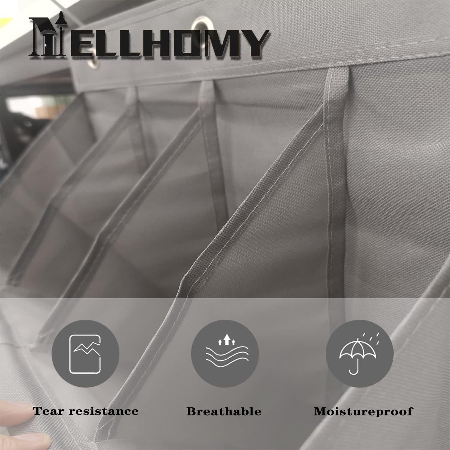 Over the Door Shoe Organizer, Grey 12 Pockets Hanging Shoe Storage Rack with Large Deep Pockets, Oxford 600D Fabric Shoe Storage Rack with 6 hook for Shoes, Home Accessories etc