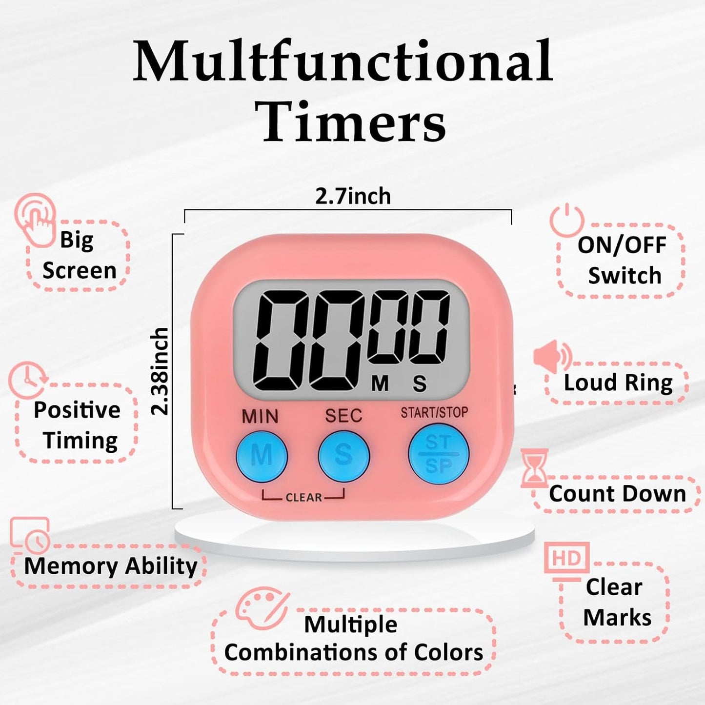 ZILLEN 6 Pack Kitchen Timers for Cooking Digital Classroom Timers for Kids Teachers Blue Pink Purple