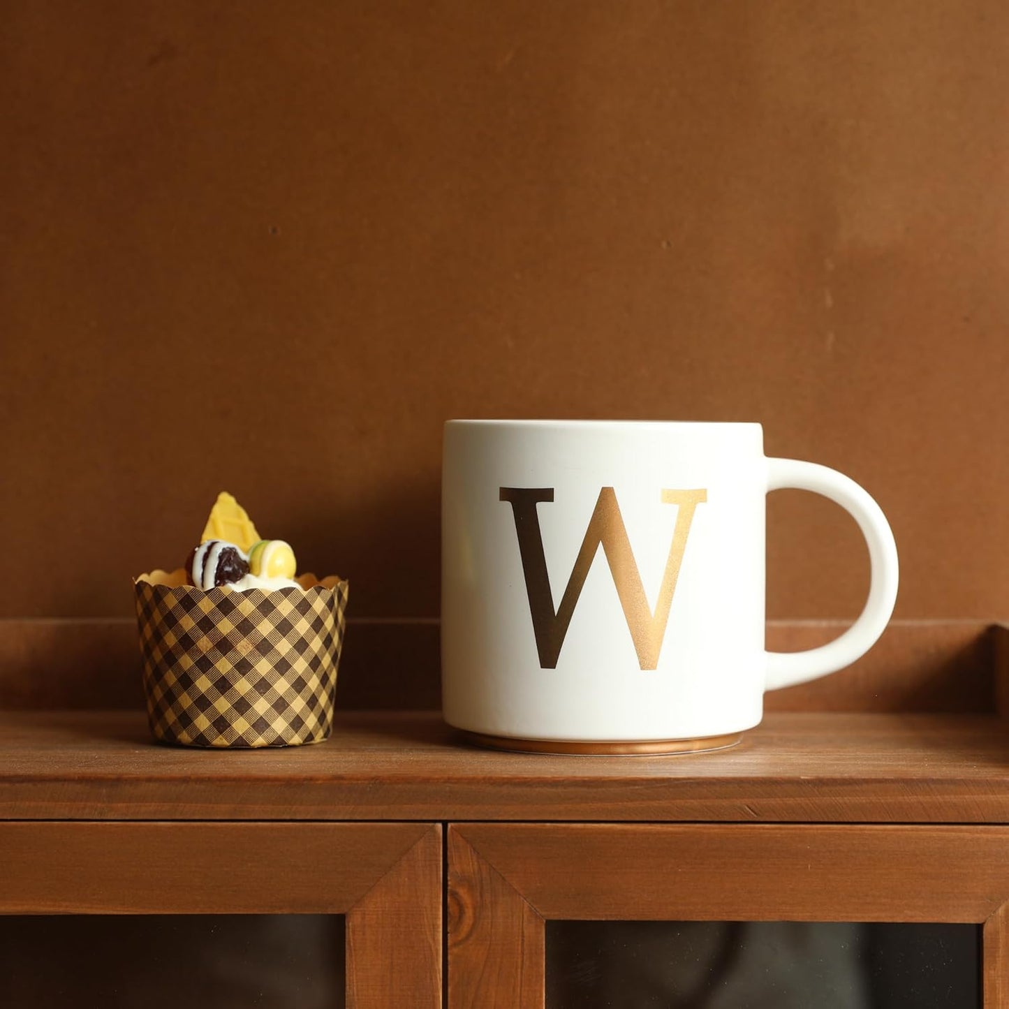 COLLECTIVE HOME - Monogram Ceramic Mugs, 15 oz Golden Initial Coffee Cups, Elegant Alphabet Tea Mugs, Elegant Personalized Mug with Gift Box, Unique Mug with Double Side Capital Letter (W)
