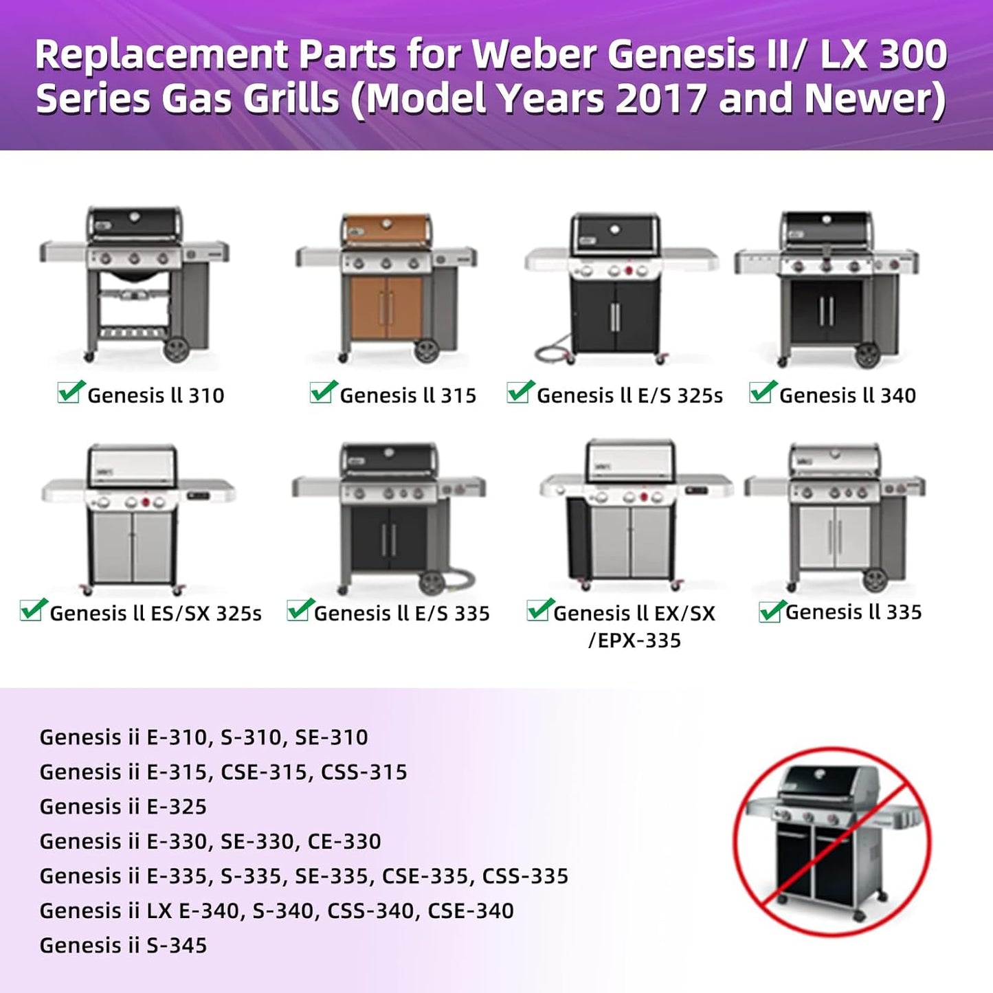 Stainless Steel 66095 Grill Grates for Weber Genesis 2 Grill Parts 66032 Flavorizer Bars 66795 Heat Deflector for Weber Genesis ii E-310 E-315 E-325 S-335 GS4 Grill Parts Replacement 18 7/8"