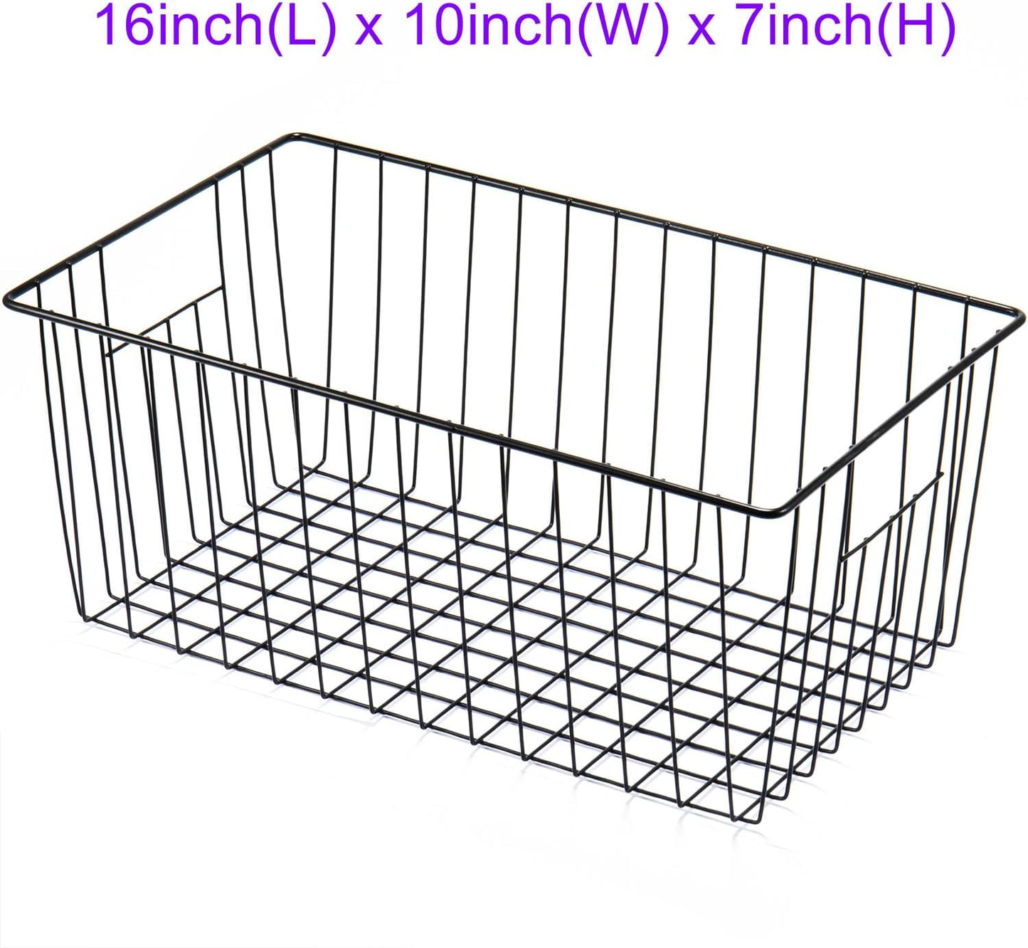 16inch Freezer Wire Storage Organizer Baskets, Household Refrigerator Bins with Built-in Handles for Cabinet, Pantry