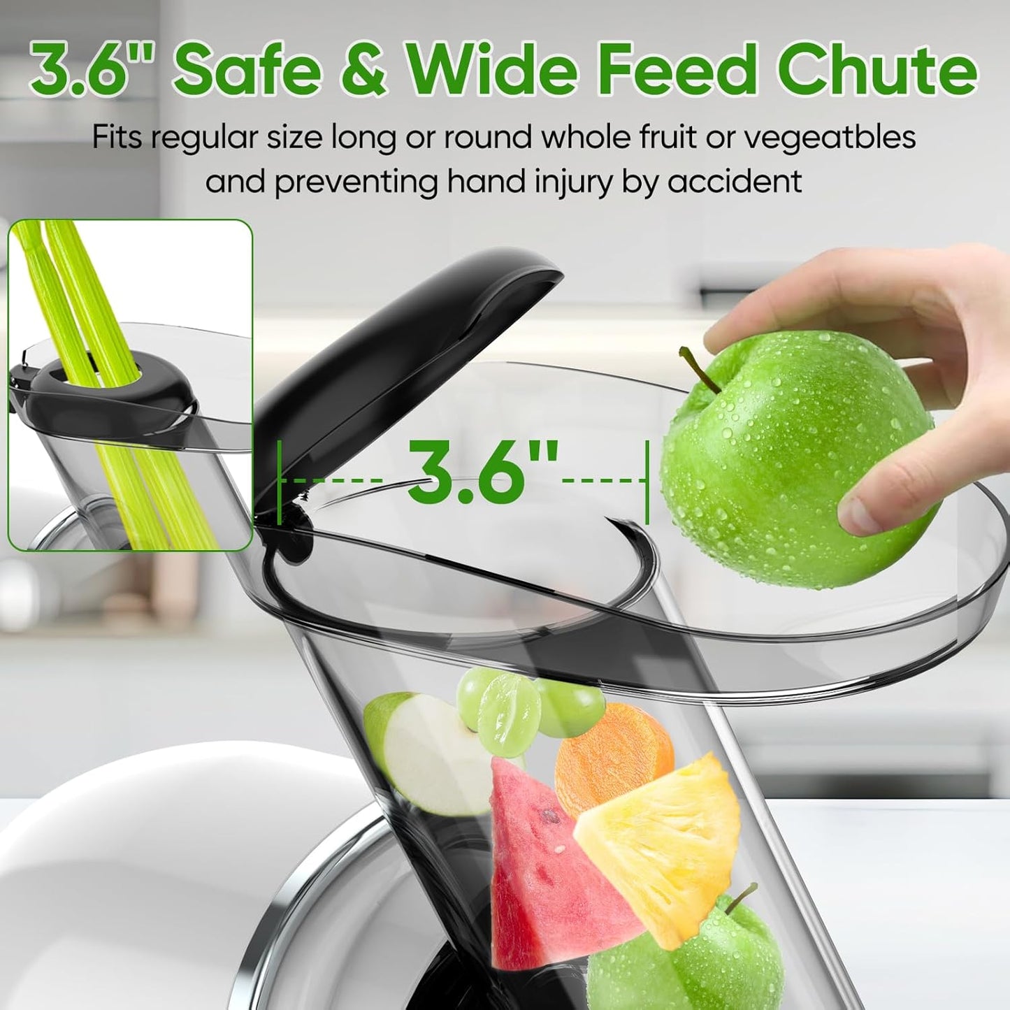 COZII Cold Press Juicer,Slow Masticating Juicer Extractor Soft/hard Mode,3.6 Inch Large Feeder For Vegetable and Fruit,Easy to Clean Juicer Machines Quiet Motor,Dishwasher Safe (White)