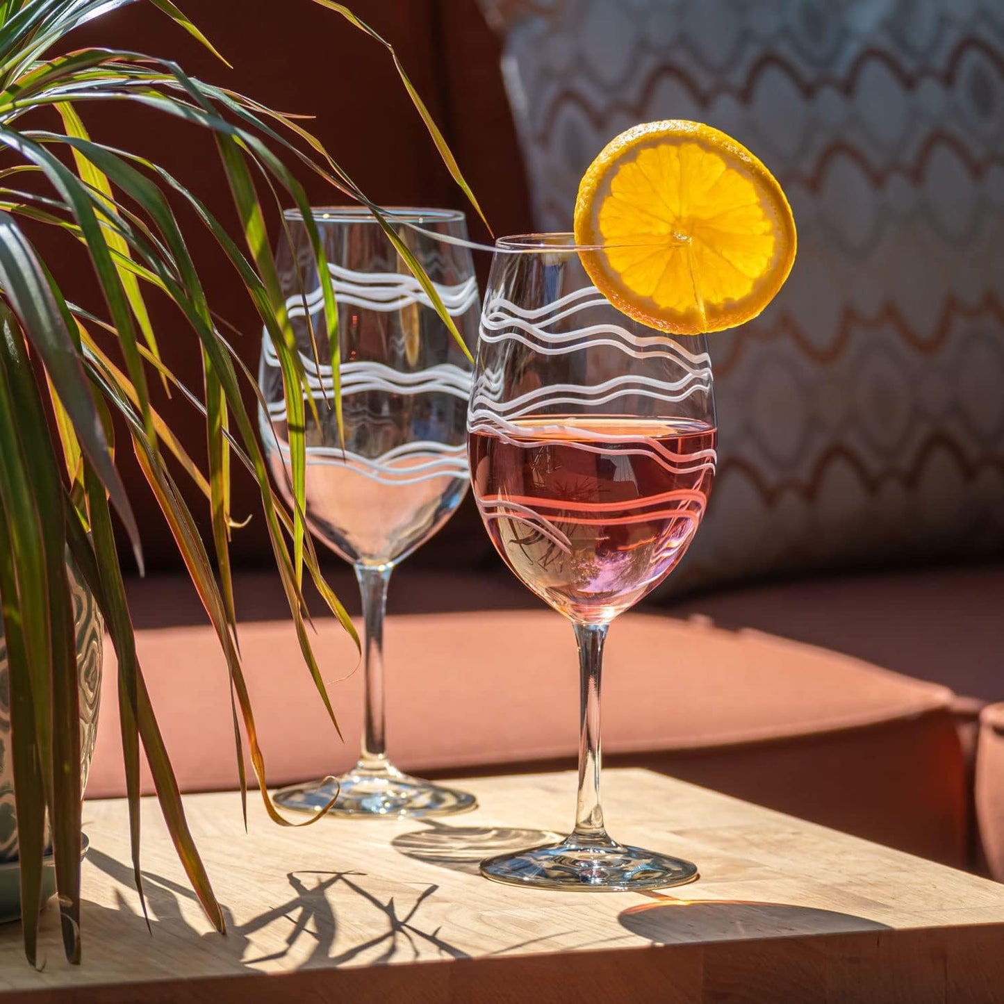 Rolf Glass Good Vibrations All Purpose Wine Glass | Set of 4 Large 18oz Wine Glasses | Lead-Free and Diamond-Wheel Engraved | Proudly Made in the USA | Spiral Etched Glass