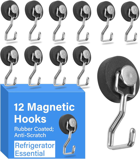 Magnetic Hooks for Grill & Refrigerator,Heavy Duty Magnet Cruise Ship Hook – Strong Magnet for Hanging Grill Tools, Kitchen Utensils, Towels, Outdoor Camping BBQ Accessories (Sliver，12 Pack)