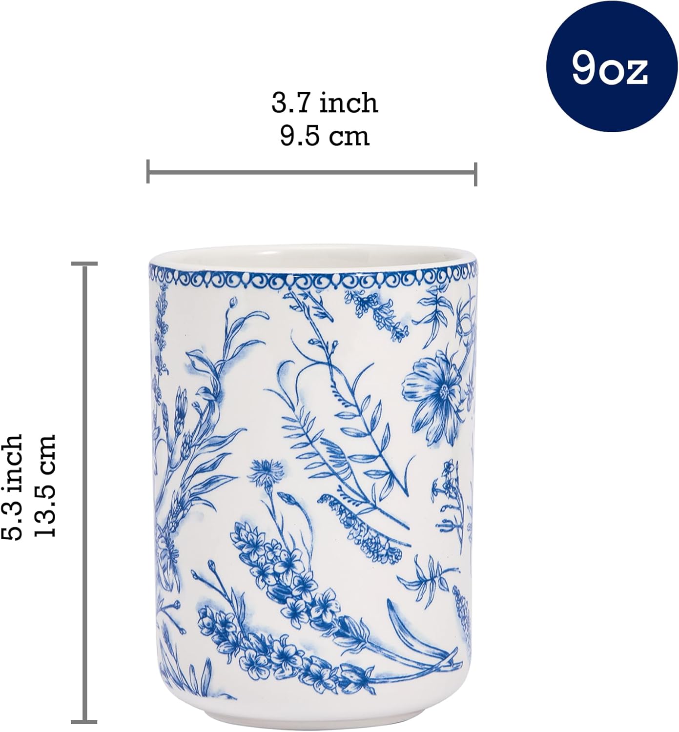 Bico Blue Garden Toile De Jouy Ceramic Utensil Holder Set of 2, Ceramic Kitchen Utensil Crocks for Countertop, Large Cooking Tool Holder Counter Decor, Spatula Organizer
