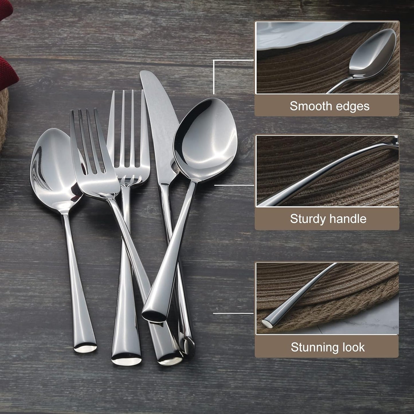 Alata Bailey 20-Piece Forged Silverware Set Stainless Steel Flatware Set,Service for 4,Mirror Polished Cutlery Set,Dishwasher Safe…